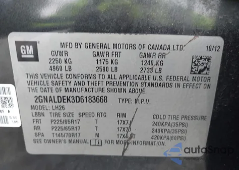 2013 Chevrolet Equinox 1Lt from USA, damaged, VIN 2GNALDEK3D6183668